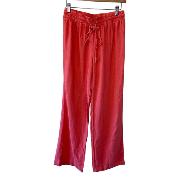 Cynthia Rowley Coral/ Pink Elastic Waist Draw String Linen Rayon Boho Pants Smal - Picture 1 of 10